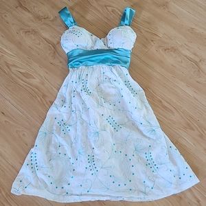 White and teal floral print sun dress